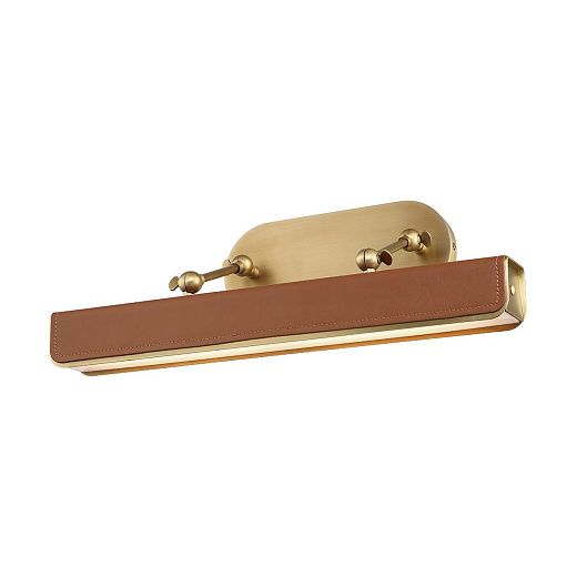 QN-VALISE-PL-M-VBS-CL  VALISE Vintage Brass/Cognac Leather ///Frosted подсветка для картин LED 1х18.  QN-VALISE-PL-M-VBS-CL