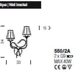 550/2A nickel CHLOE` black/clear glass настенный G9 2х40  х  550/2A nickel
