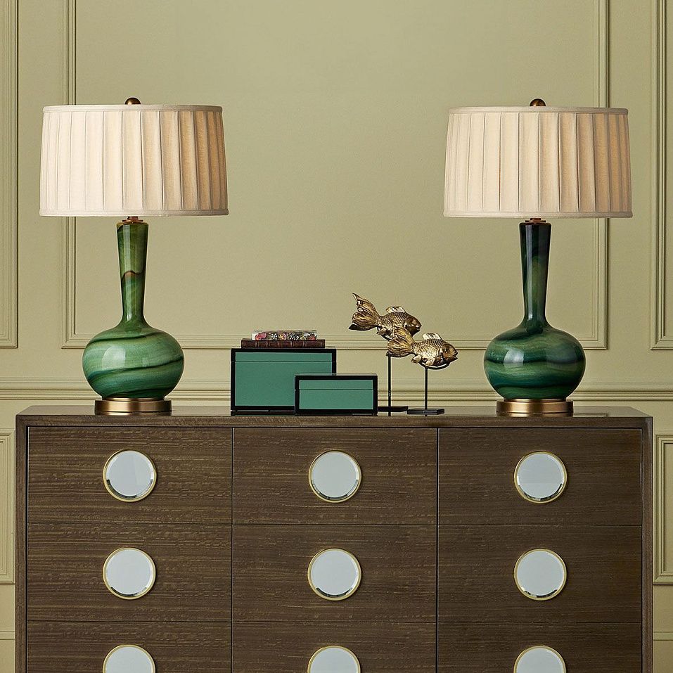 QNC-LAMARTINE-TL LAMARTINE Green /Antique Brass/Beige// настольный E27 1х60  х   