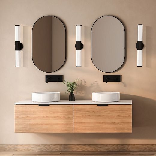 QN-FACET-LED2-BK-BATH FACET Matte Black/Opal// настенный LED 2х12  х  QN-FACET-LED2-BK-BATH