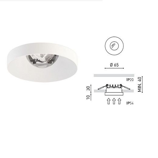A3140011WT PUCK RECESSED S white///transparent встраиваемый LED 1х5  х  A3140011WT
