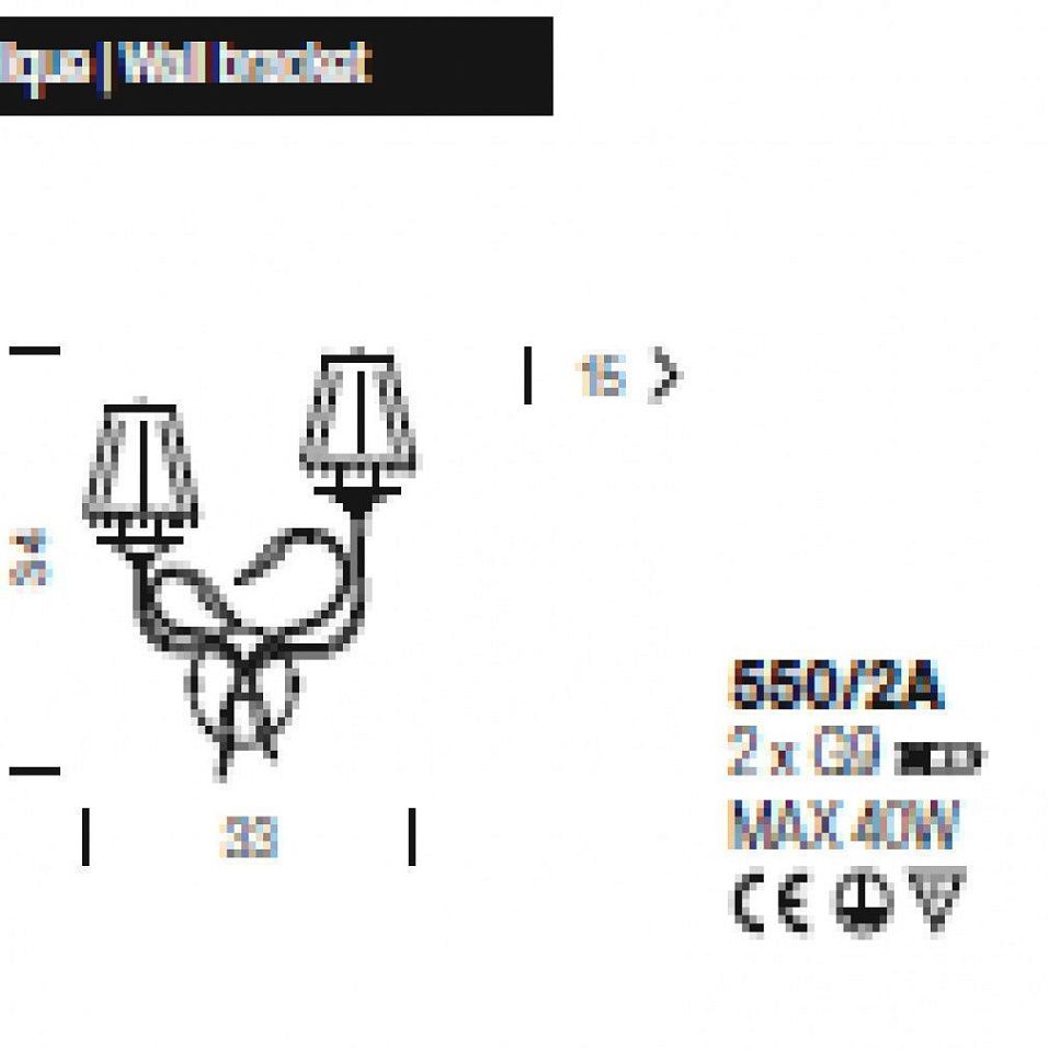 550/2A nickel CHLOE` black/clear glass настенный G9 2х40  х   